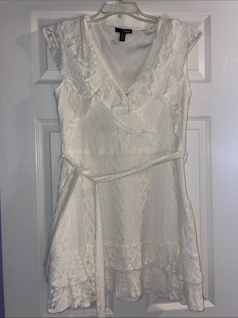 Aqua Ivory Lace Wrap Dress with Ruffle Trim